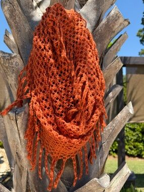 Handcrafted Orange Crochet Fringe Scarf